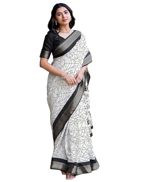 Siril Women'S Printed Cotton Saree With Unstitched Blouse Piece
